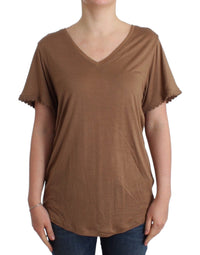 Thumbnail for Elegant Short-Sleeved Brown Rayon Top