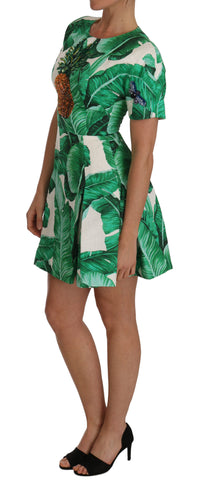 Thumbnail for Elegant Green Banana Leaf Print A-Line Dress