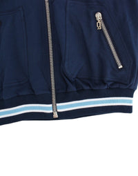 Thumbnail for Chic Blue Zip Cardigan with Logo Detail