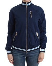 Thumbnail for Chic Blue Zip Cardigan with Logo Detail