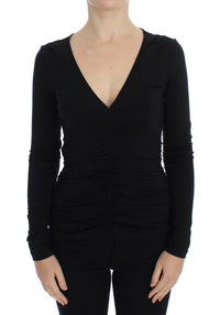 Thumbnail for Elegant V-Neck Black Viscose Blend Sweater