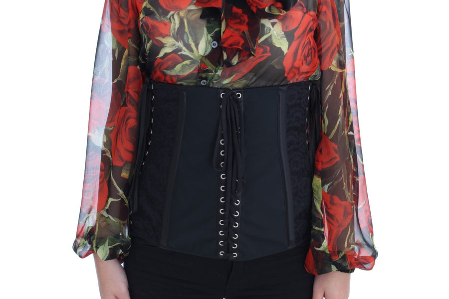 Elegant Black Floral Brocade Corset Belt