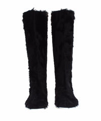 Thumbnail for Elegant Black Fur Leather Flat Sneaker Boots