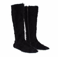 Thumbnail for Elegant Black Fur Leather Flat Sneaker Boots