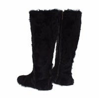 Thumbnail for Elegant Black Fur Leather Flat Sneaker Boots