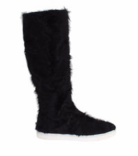 Thumbnail for Elegant Black Fur Leather Flat Sneaker Boots