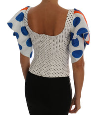 Thumbnail for White Polka Silk Corset Bustier Top