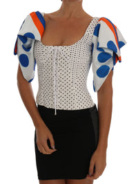 Thumbnail for White Polka Silk Corset Bustier Top