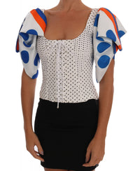 Thumbnail for White Polka Silk Corset Bustier Top