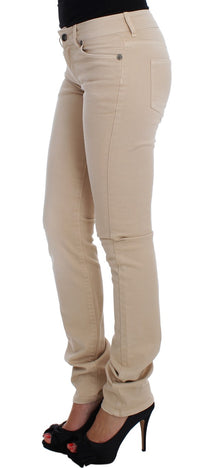 Thumbnail for Beige Cotton Stretch Slim Fit Jeans