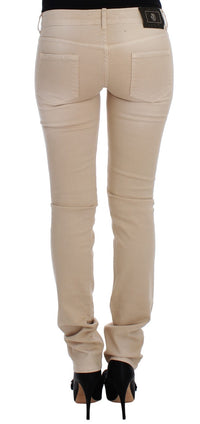 Thumbnail for Beige Cotton Stretch Slim Fit Jeans