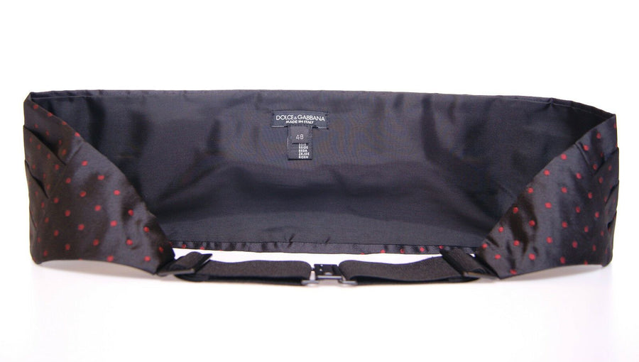 Elegant Silk Black Cummerbund with Red Polka Dots