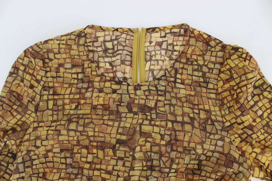 Multicolor Mosaic Print Silk Blouse T-shirt