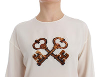 Thumbnail for Ivory Sequined Silk Blouse Top