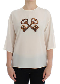 Thumbnail for Ivory Sequined Silk Blouse Top