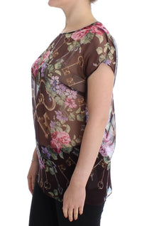 Thumbnail for Elegant Floral Silk Blouse with Cap Sleeves