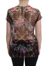 Thumbnail for Elegant Floral Silk Blouse with Cap Sleeves