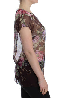 Thumbnail for Elegant Floral Silk Blouse with Cap Sleeves