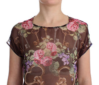 Thumbnail for Elegant Floral Silk Blouse with Cap Sleeves
