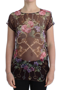 Thumbnail for Elegant Floral Silk Blouse with Cap Sleeves