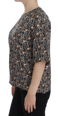 Thumbnail for Enchanted Sicily Silk Blouse with Medieval Keys Print