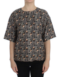 Thumbnail for Enchanted Sicily Silk Blouse with Medieval Keys Print