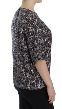 Thumbnail for Enchanted Sicily Silk Blouse with Key Print