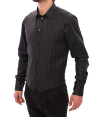 Thumbnail for Sleek Gray Striped Wool Dress Vest