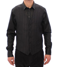Thumbnail for Sleek Gray Striped Wool Dress Vest