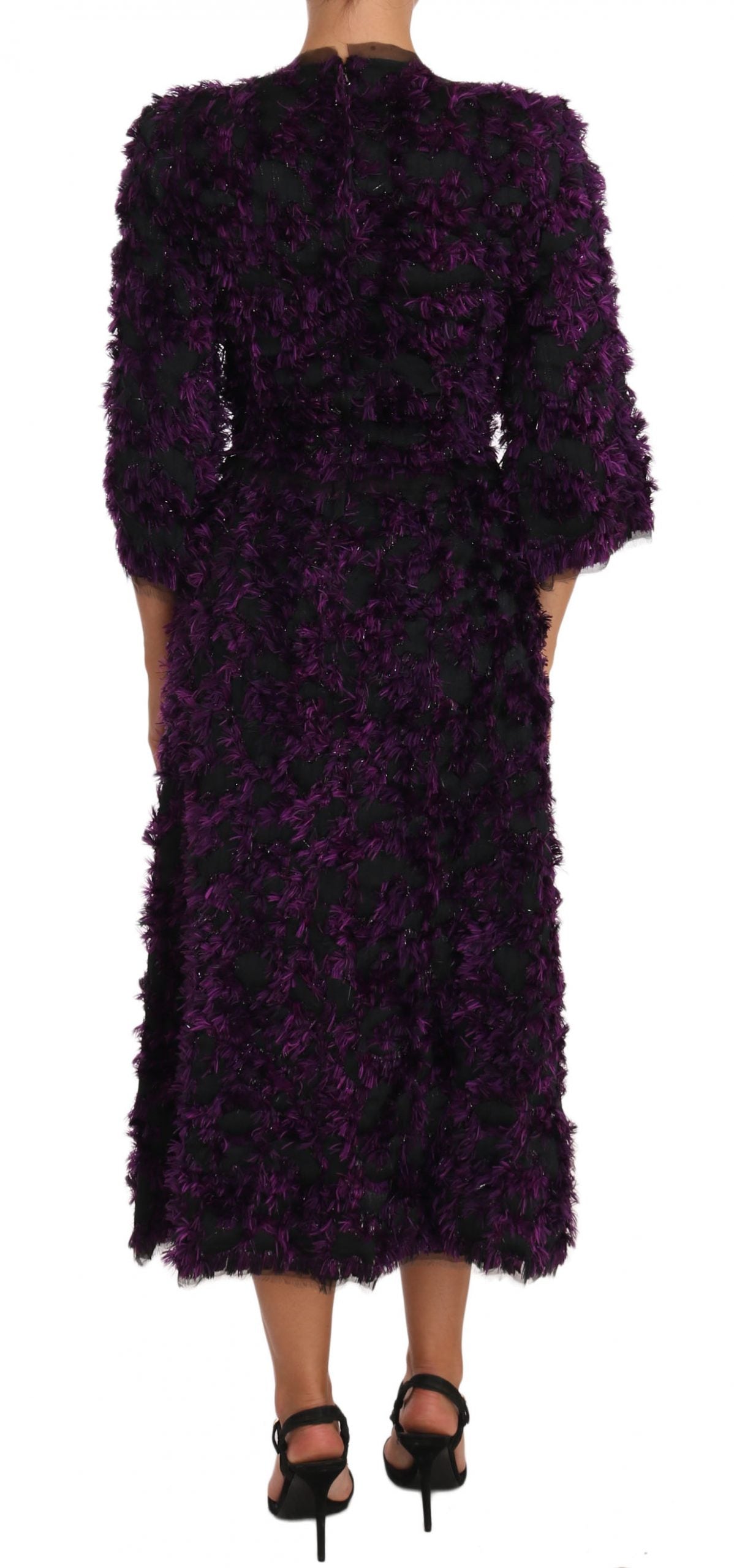 Elegant Fringe Sheath Dress in Purple & Black