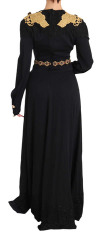 Thumbnail for Elegant Maxi Black Dress with Gold Detailing