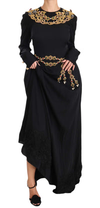 Thumbnail for Elegant Maxi Black Dress with Gold Detailing