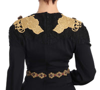 Thumbnail for Elegant Maxi Black Dress with Gold Detailing
