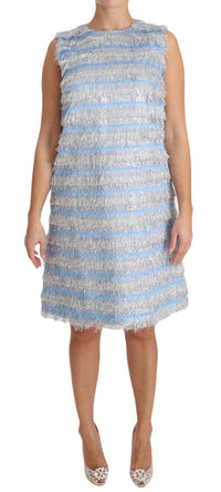 Thumbnail for Elegant Light Blue Fringe Shift Dress