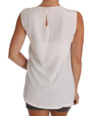 Thumbnail for Elegant White Silk Sleeveless Top with Lace Detail