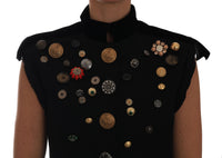 Thumbnail for Embellished Black Military Style Vest