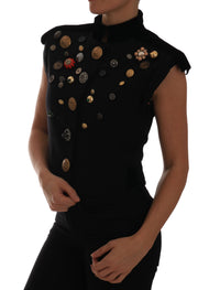 Thumbnail for Embellished Black Military Style Vest