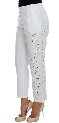 Thumbnail for Elegant White Floral Cutout Dress Pants