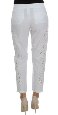 Thumbnail for Elegant White Floral Cutout Dress Pants