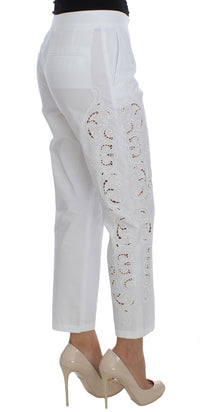 Thumbnail for Elegant White Floral Cutout Dress Pants