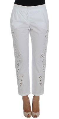 Thumbnail for Elegant White Floral Cutout Dress Pants