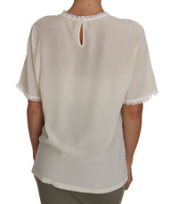 Thumbnail for Cream Silk Lace-Detailed Blouse Top