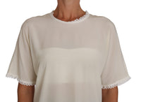 Thumbnail for Cream Silk Lace-Detailed Blouse Top