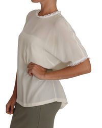 Thumbnail for Cream Silk Lace-Detailed Blouse Top