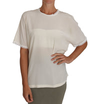 Thumbnail for Cream Silk Lace-Detailed Blouse Top