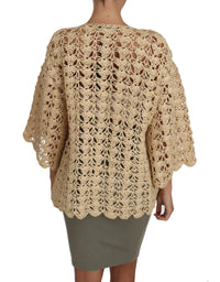 Thumbnail for Chic Beige Crochet Raffia Cardigan