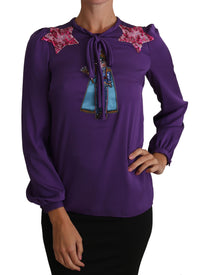 Thumbnail for Enchanted Purple Silk Crystal Blouse