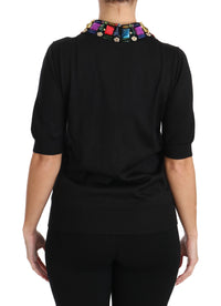 Thumbnail for Elegant Black Cashmere Sequin Collar Top
