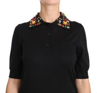 Thumbnail for Elegant Black Cashmere Sequin Collar Top