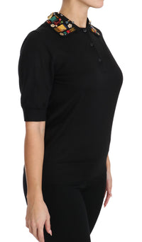 Thumbnail for Elegant Black Cashmere Sequin Collar Top